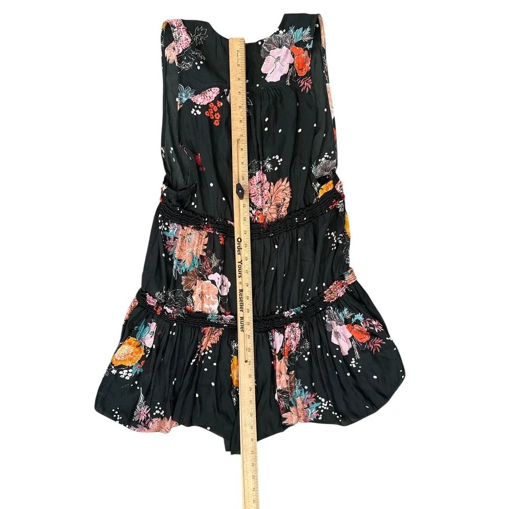 Free People‎ Floral Polka Dot Tunic Women Size S Black Boho Babydoll
